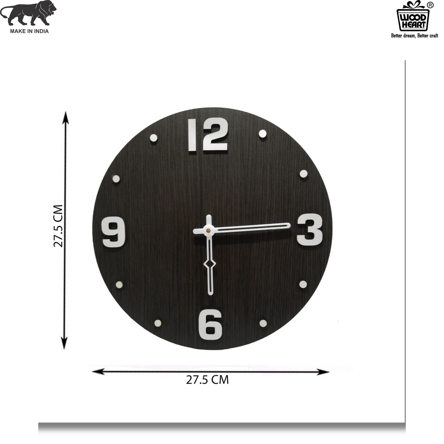 Classic Round Wooden Wall Clock with 3D White Numerals