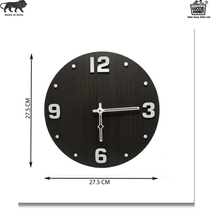 Classic Round Wooden Wall Clock with 3D White Numerals