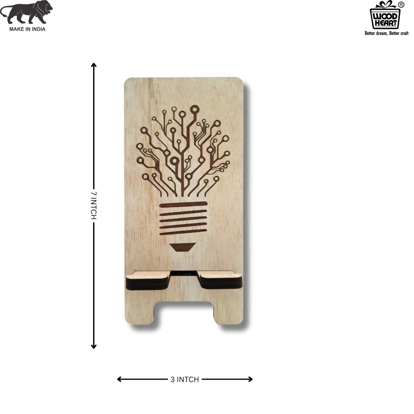 Eco-Themed Customized Wooden Mobile Stand – Tree Design Laser Engraved