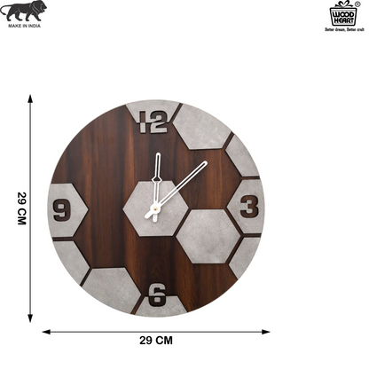 Hexagon Pattern Wooden Wall Clock – Modern Concrete Look by Wood Heart