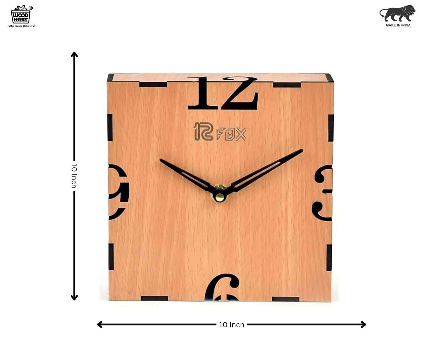 Wood Heart Minimalist Square Wooden Wall Clock – Elegant Light Wood Finish