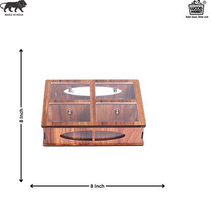 Wooden Dry Fruit Box with 4 Transparent Compartments