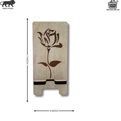 Elegant Rose Design Wooden Mobile Stand – Laser Engraved Floral Pattern