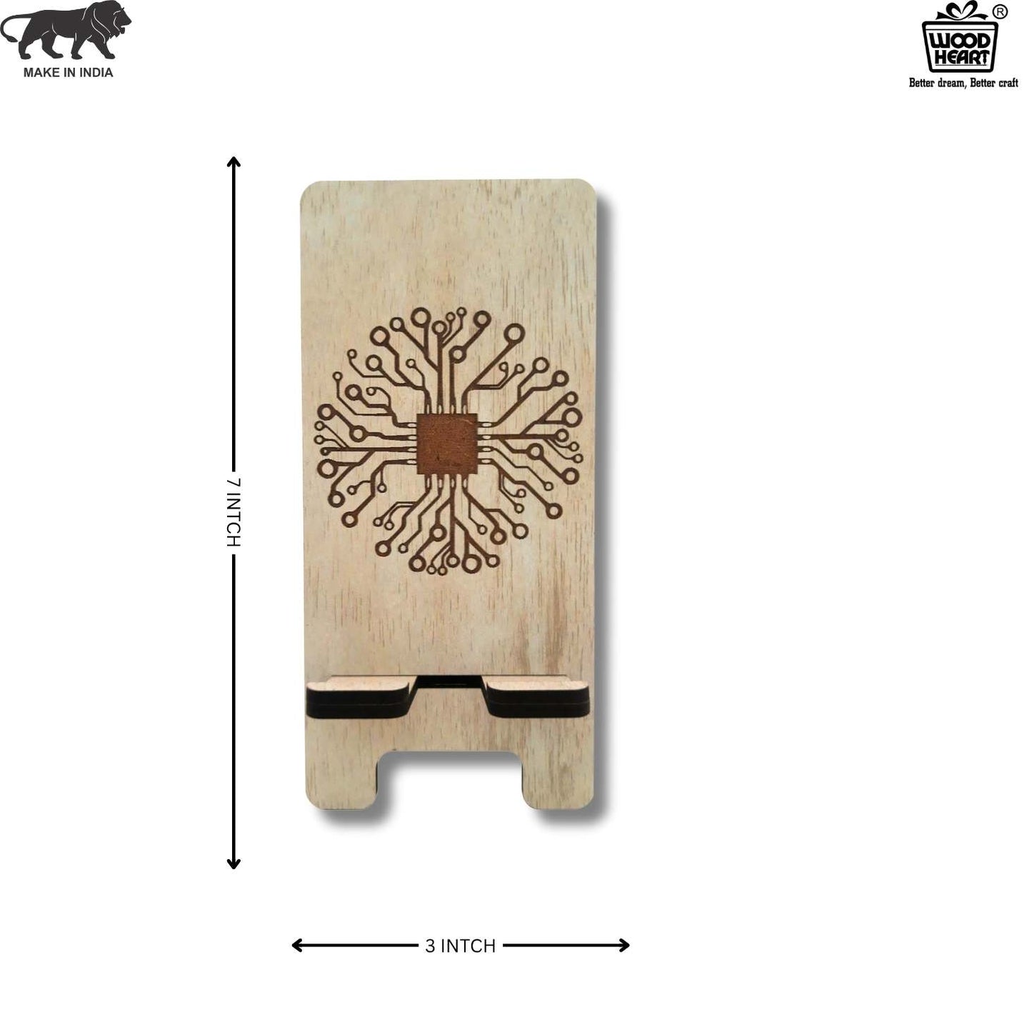 Eco-Themed Customized Wooden Mobile Stand – Tree Design Laser Engraved