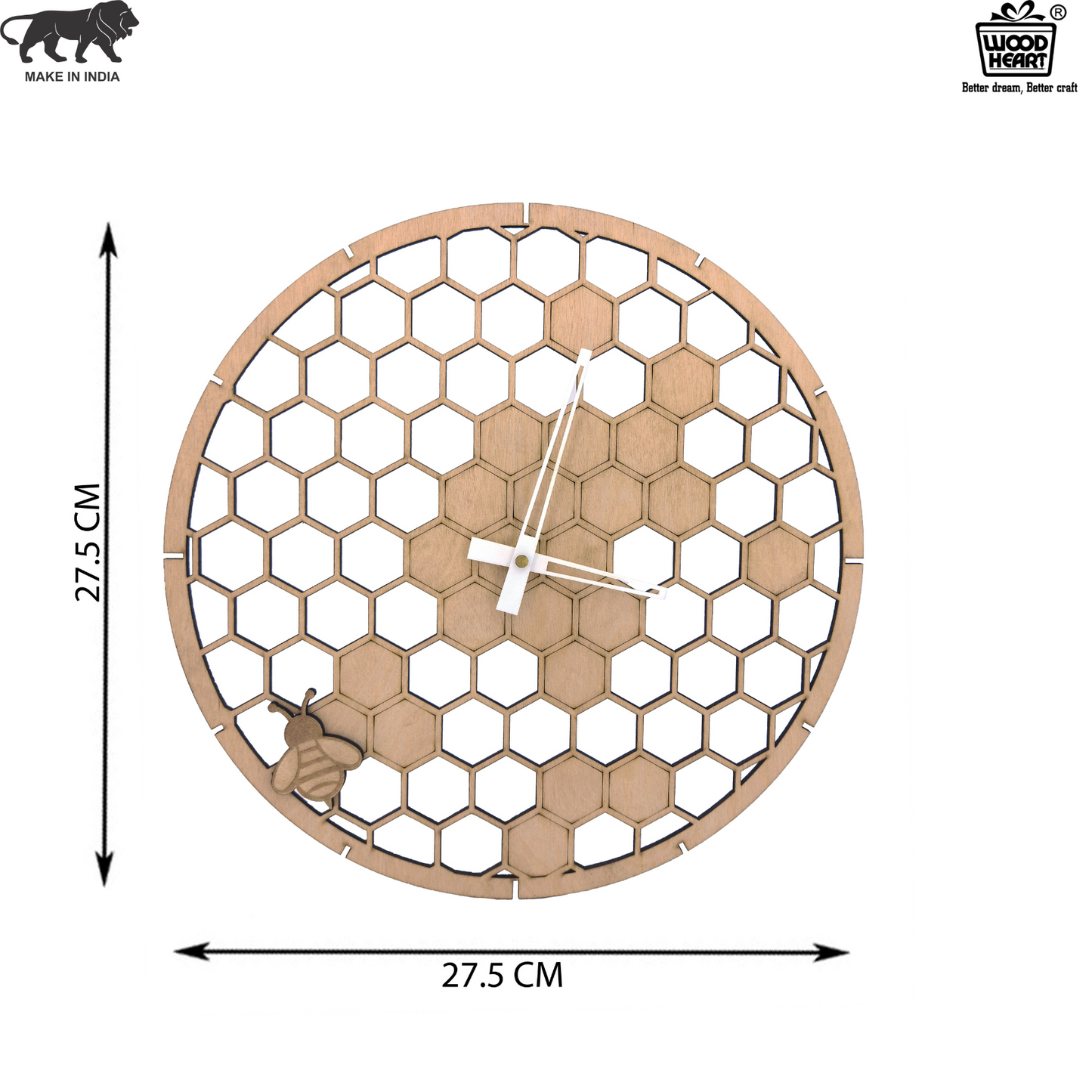 Wooden Honey comb Wall Clock with Bee Design – Nature Inspired Art by Wood Heart