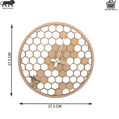 Wooden Honey comb Wall Clock with Bee Design – Nature Inspired Art by Wood Heart
