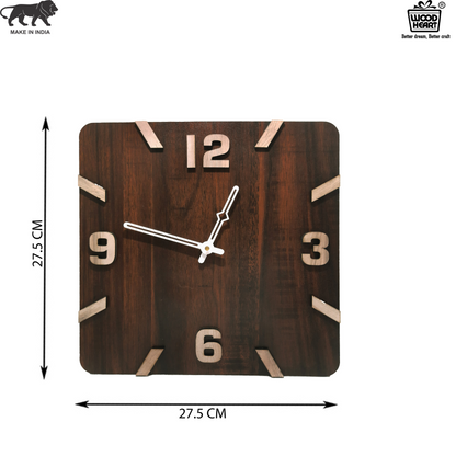 Square Wooden Wall Clock with Bold 3D Numbers – Dark Brown Finish by Wood Heart