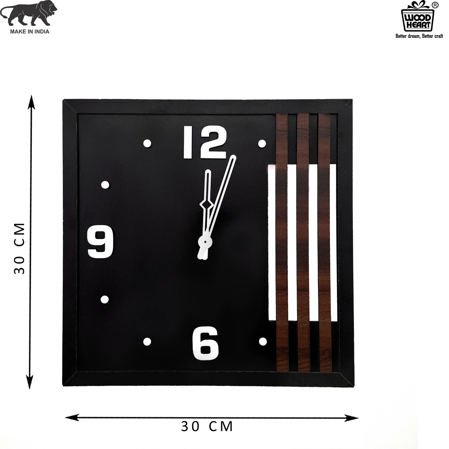 Elegant Black Square Wooden Wall Clock – Modern Minimalist Design