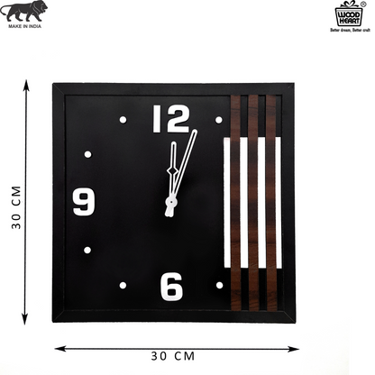 Elegant Black Square Wooden Wall Clock – Modern Minimalist Design