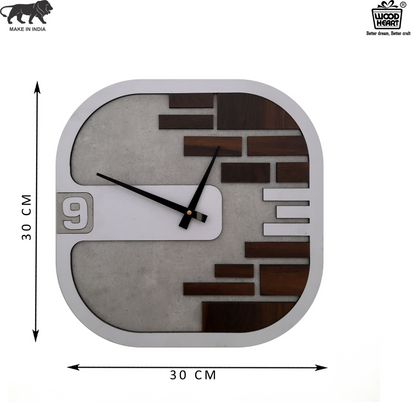 Contemporary Square Wall Clock with Brick Pattern & Concrete Finish – Modern Art Décor