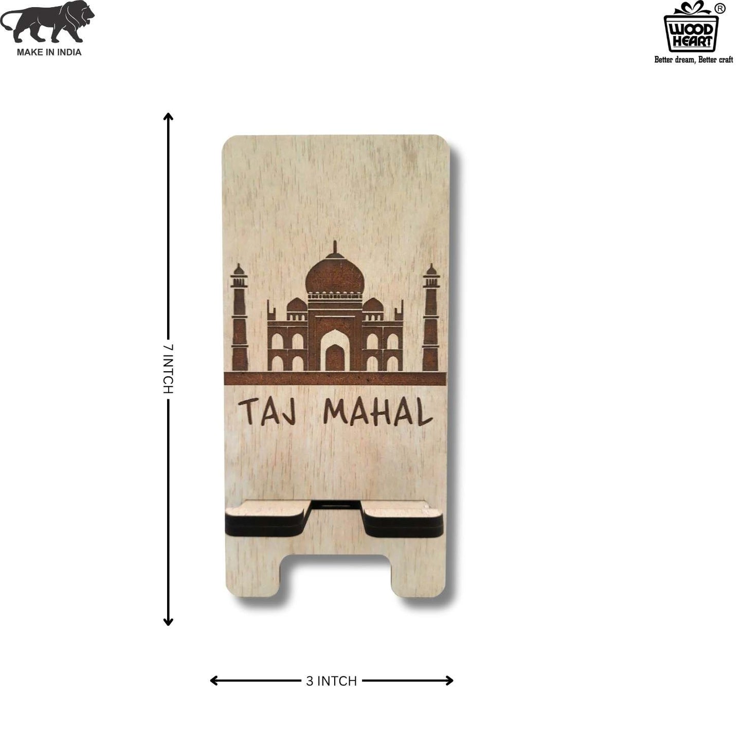 Elegant Taj Mahel  Design Wooden Mobile Stand – Laser Engraved Floral Pattern