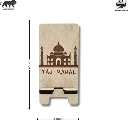 Elegant Taj Mahel  Design Wooden Mobile Stand – Laser Engraved Floral Pattern