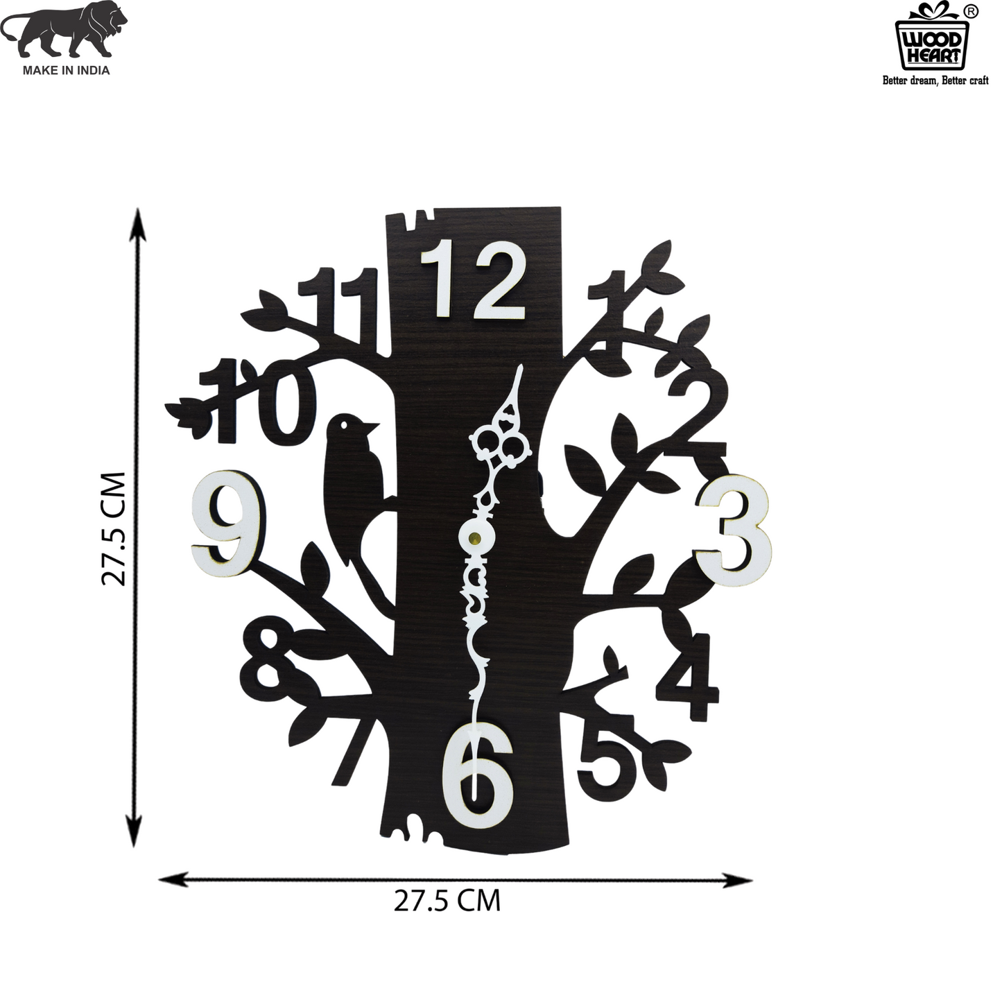 Wooden Tree Design Wall Clock with Bird Cutout