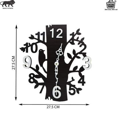 Wooden Tree Design Wall Clock with Bird Cutout