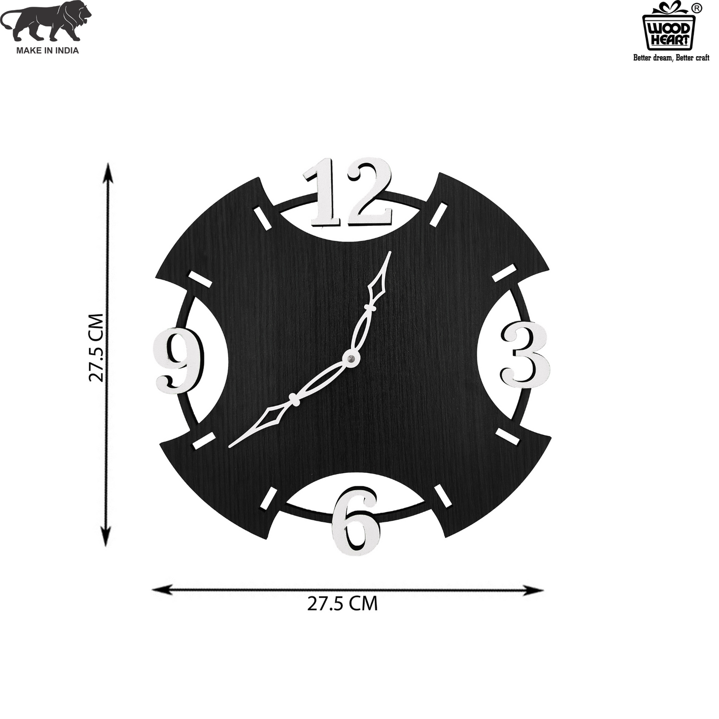 Contemporary Cut-Edge Black Wooden Wall Clock – Minimal Design by Wood Heart