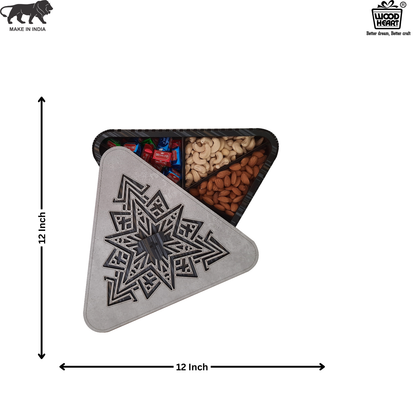 Premium Triangular Wooden Dry Fruit Box with Geometric Laser-Cut Lid