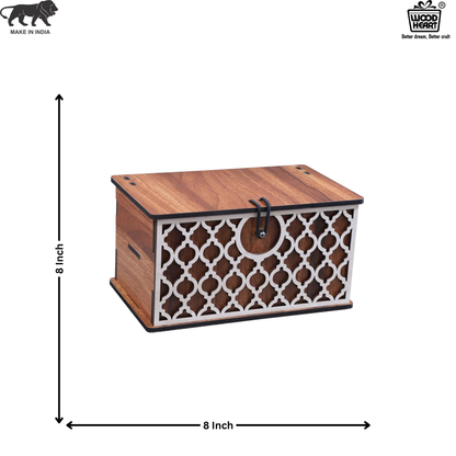Wooden Decorative Storage Box – Long Rectangular Jar/Utility Organizer with Laser-Cut Front