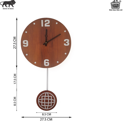 Elegant Wooden Wall Clock with Designer Pendulum – Dark Finish