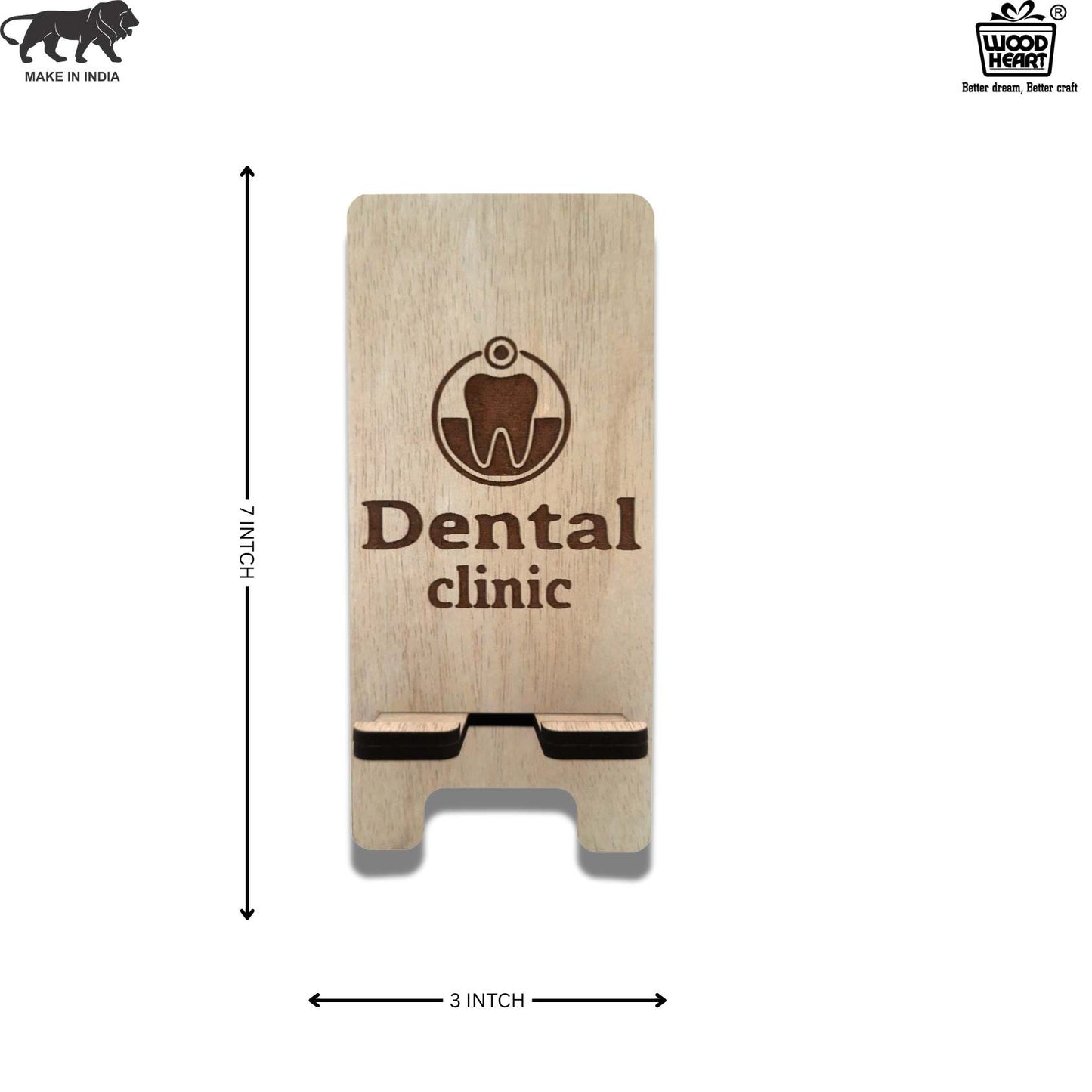 Wooden Mobile Stand – Dental Clinic Logo Engraved