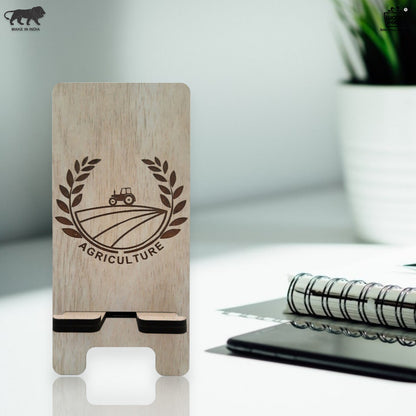 Eco-Friendly Wooden Phone Stand with Engraved Agriculture Motif