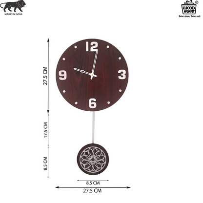 Elegant Wooden Wall Clock with Designer Pendulum – Dark Finish