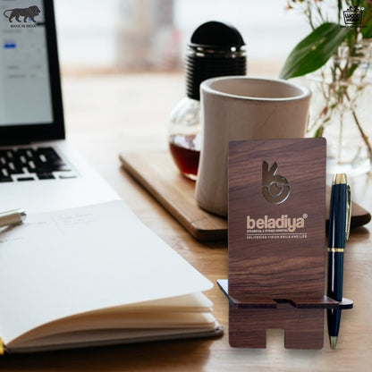 Premium Wooden Customized Mobile Stand with Pen Holder – Personalized Desk Accessory
