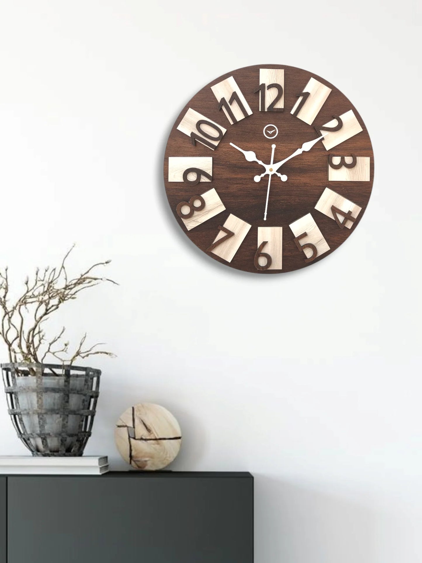 Wood Heart Premium Block Number Wall Clock – Dual Tone Wooden Finish