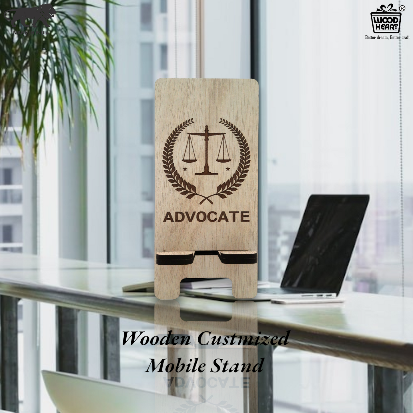Customized Wooden Mobile Stand for Advocates – Laser Engraved Court of Law Design