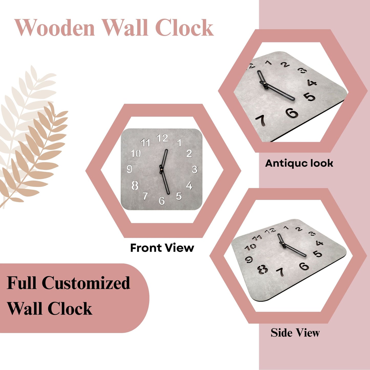 Wood Heart Modern Grey Concrete-Finish Square Wall Clock – Minimalist Décor Accent