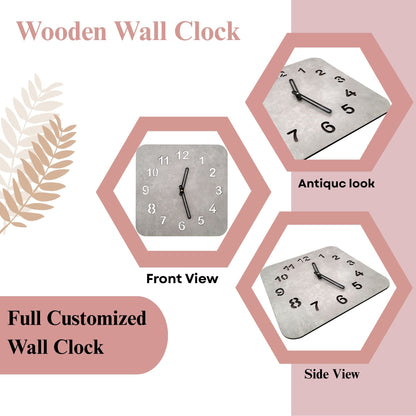 Wood Heart Modern Grey Concrete-Finish Square Wall Clock – Minimalist Décor Accent