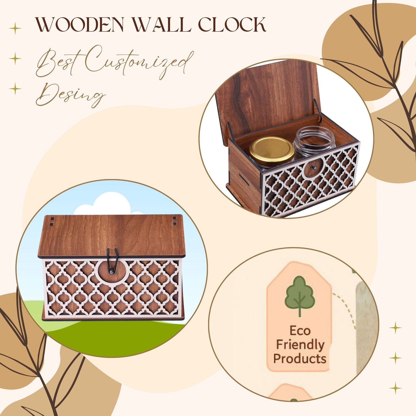 Wooden Spice Jar Box – 2 Jar Storage Organizer with Decorative White Front Panel