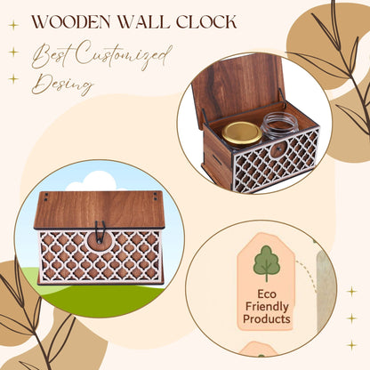 Wooden Spice Jar Box – 2 Jar Storage Organizer with Decorative White Front Panel