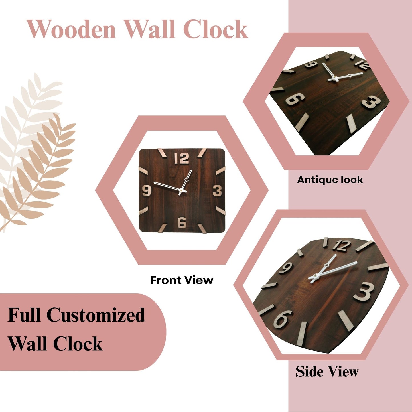 Square Wooden Wall Clock with Bold 3D Numbers – Dark Brown Finish by Wood Heart