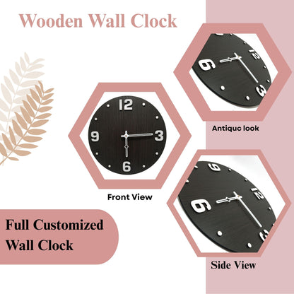 Classic Round Wooden Wall Clock with 3D White Numerals