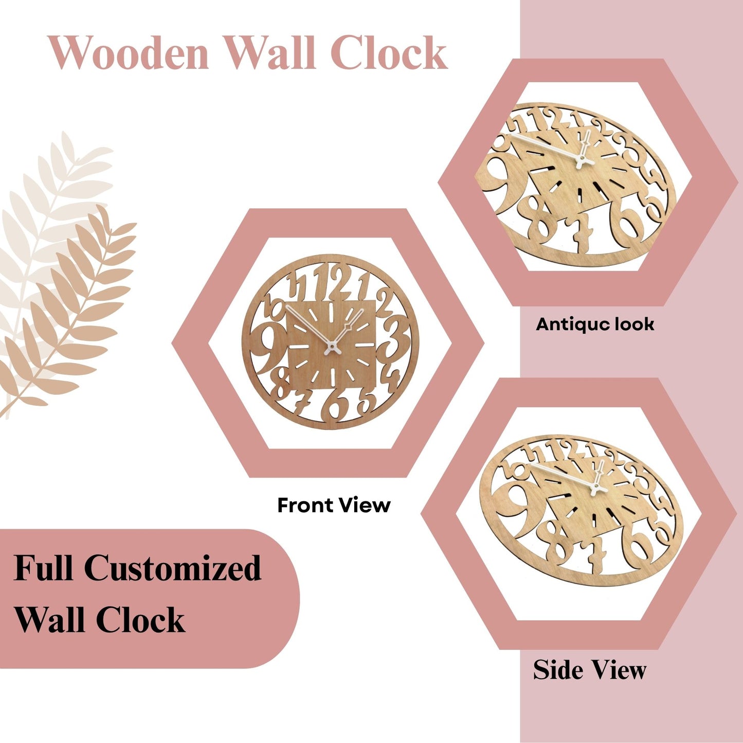 Wooden Designer Wall Clock with Oversized Cut-Out Numbers & Square Dial