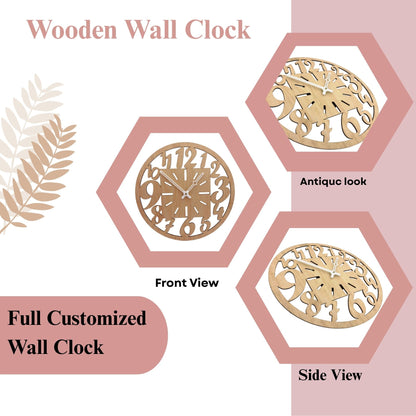 Wooden Designer Wall Clock with Oversized Cut-Out Numbers & Square Dial