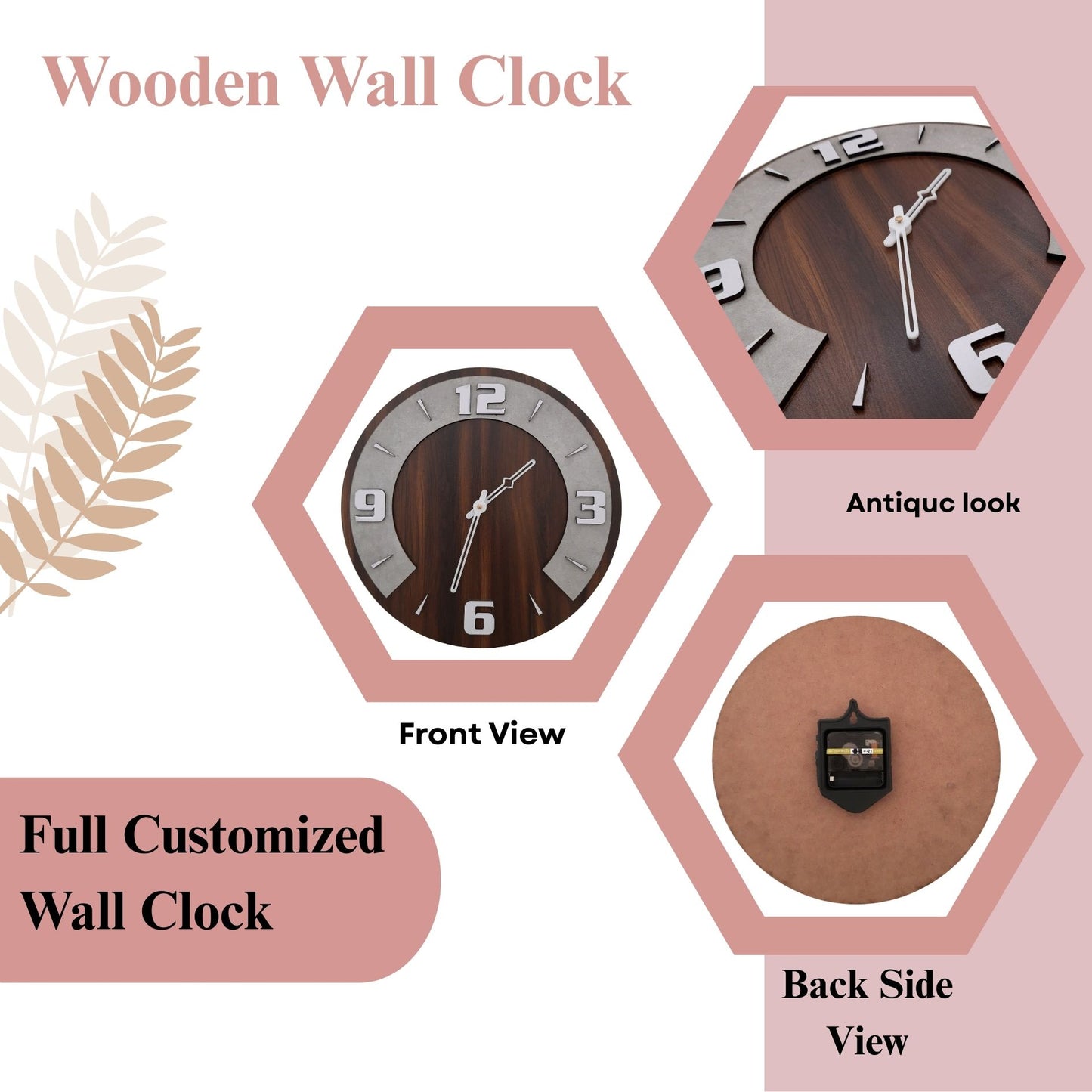 Round Wooden Wall Clock with Dual Tone Concrete Finish – Elegant Modern Décor