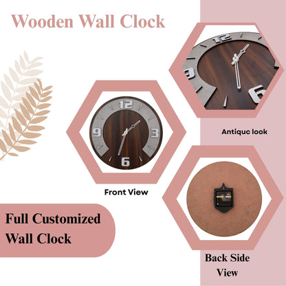 Round Wooden Wall Clock with Dual Tone Concrete Finish – Elegant Modern Décor