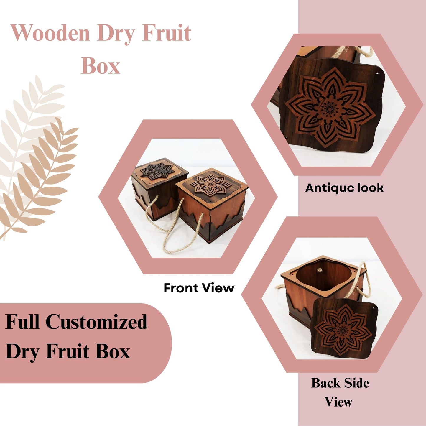 Premium Wooden Gift Box with Floral Lid & Rope Handle