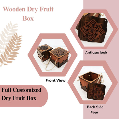 Premium Wooden Gift Box with Floral Lid & Rope Handle