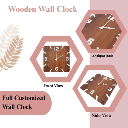 Square Wooden Wall Clock with Bold White Numbers