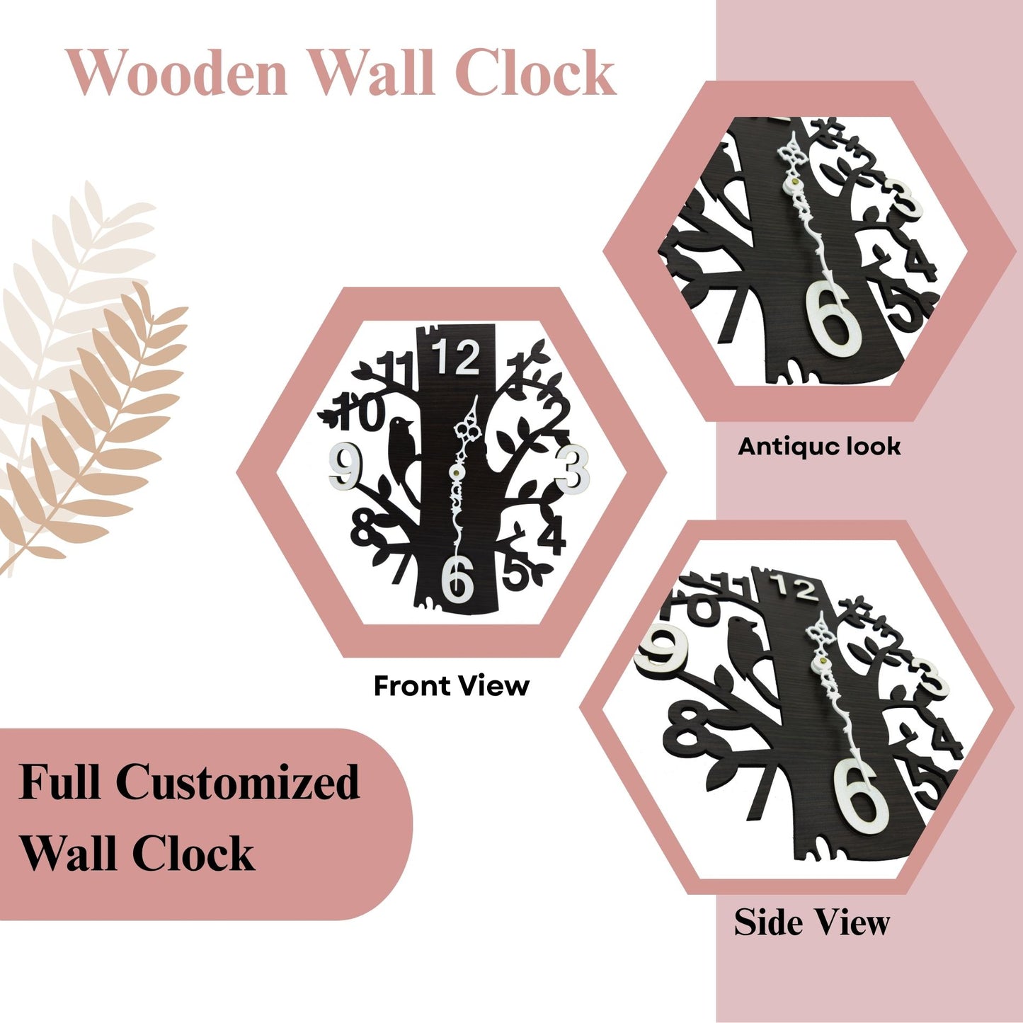 Wooden Tree Design Wall Clock with Bird Cutout