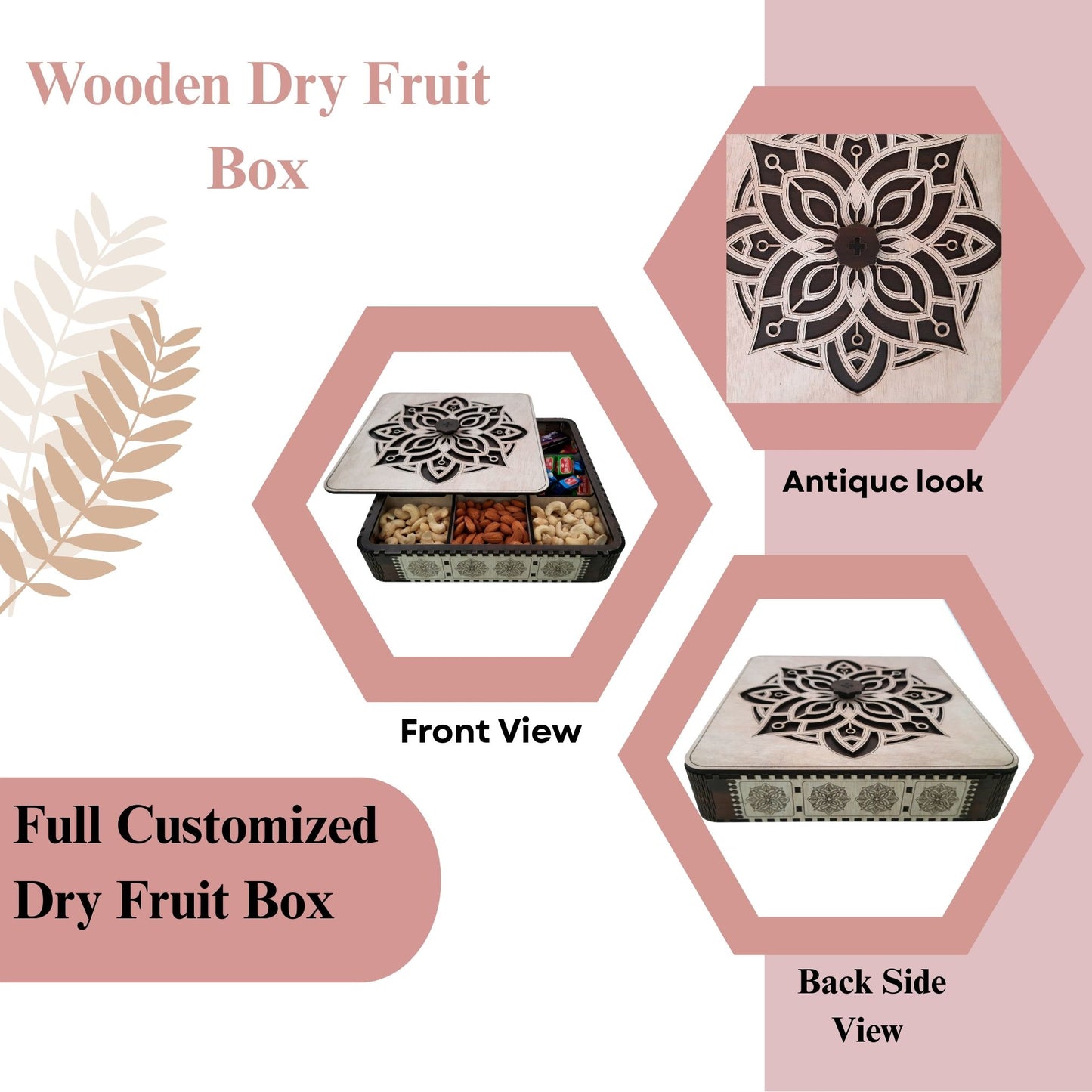 Premium Wooden Dry Fruit & Chocolate Box with Mandala Design Lid