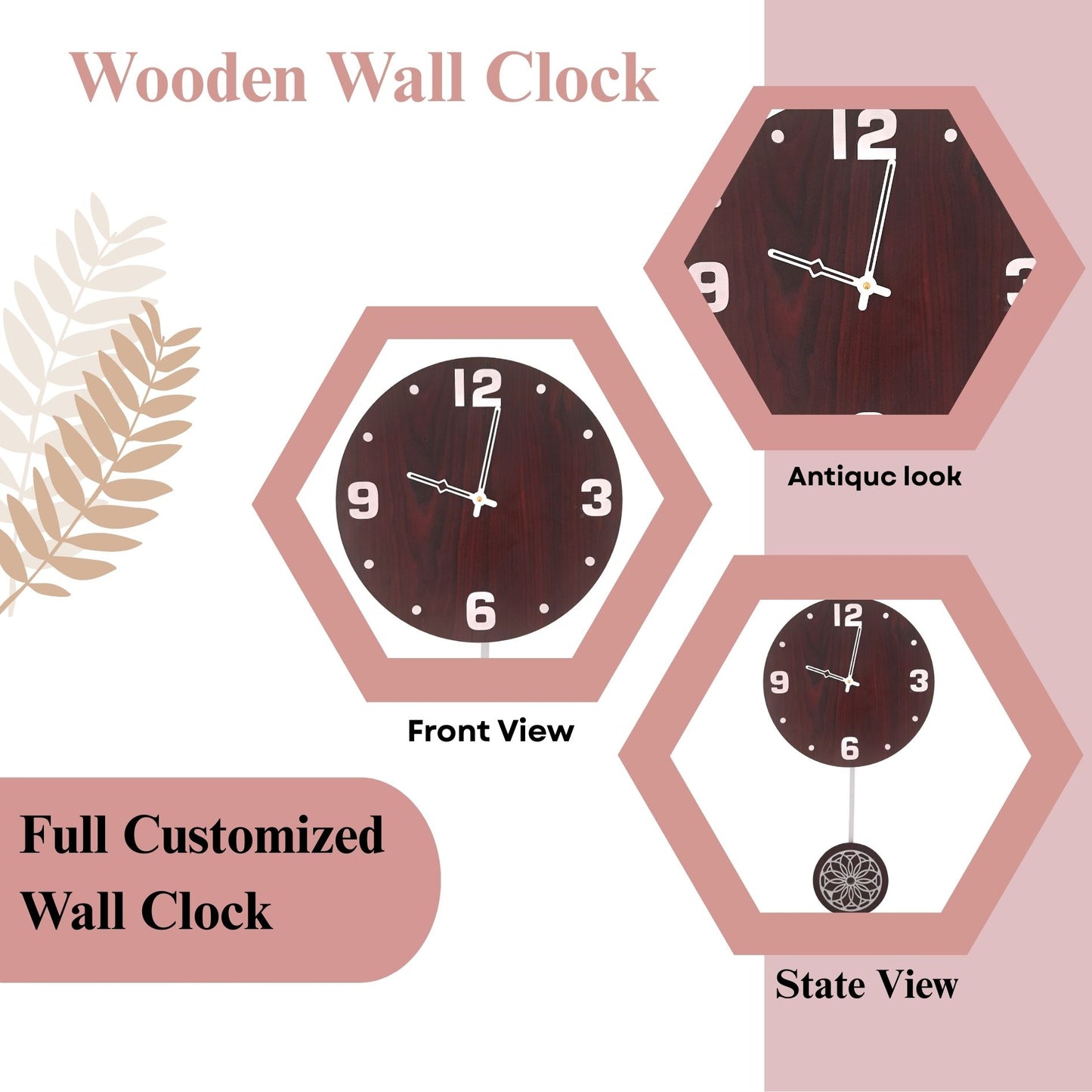 Elegant Wooden Wall Clock with Designer Pendulum – Dark Finish