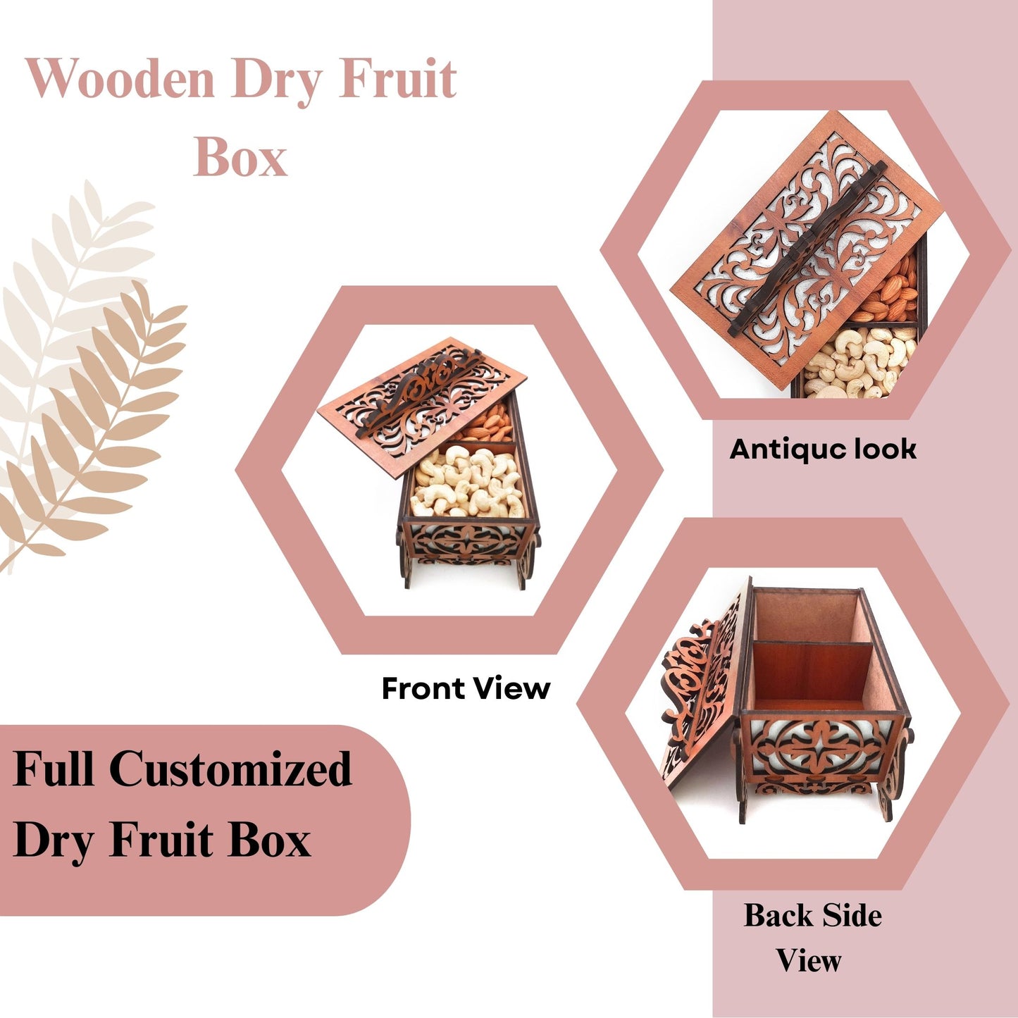 Elegant Wooden Dry Fruit Box with Decorative Laser-Cut Lid & Handle