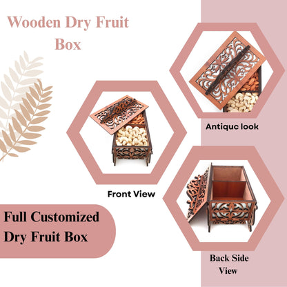 Elegant Wooden Dry Fruit Box with Decorative Laser-Cut Lid & Handle