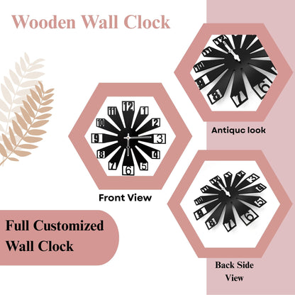 Sunburst Black Designer Wall Clock – Bold Cutout Numbers with Modern Flair