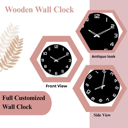 Wood Heart Classic Black Round Wall Clock – Bold & Minimalistic Look