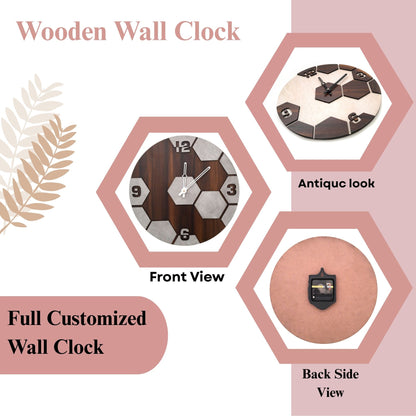 Hexagon Pattern Wooden Wall Clock – Modern Concrete Look by Wood Heart