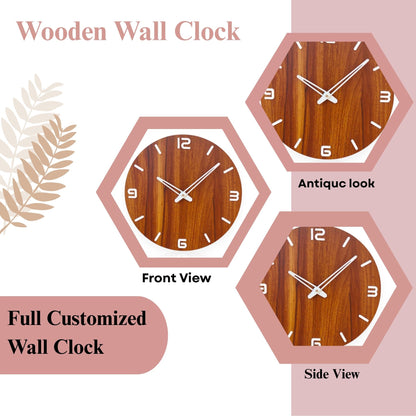 Wood Heart Elegant Wooden Finish Round Wall Clock – Minimalist Modern Design